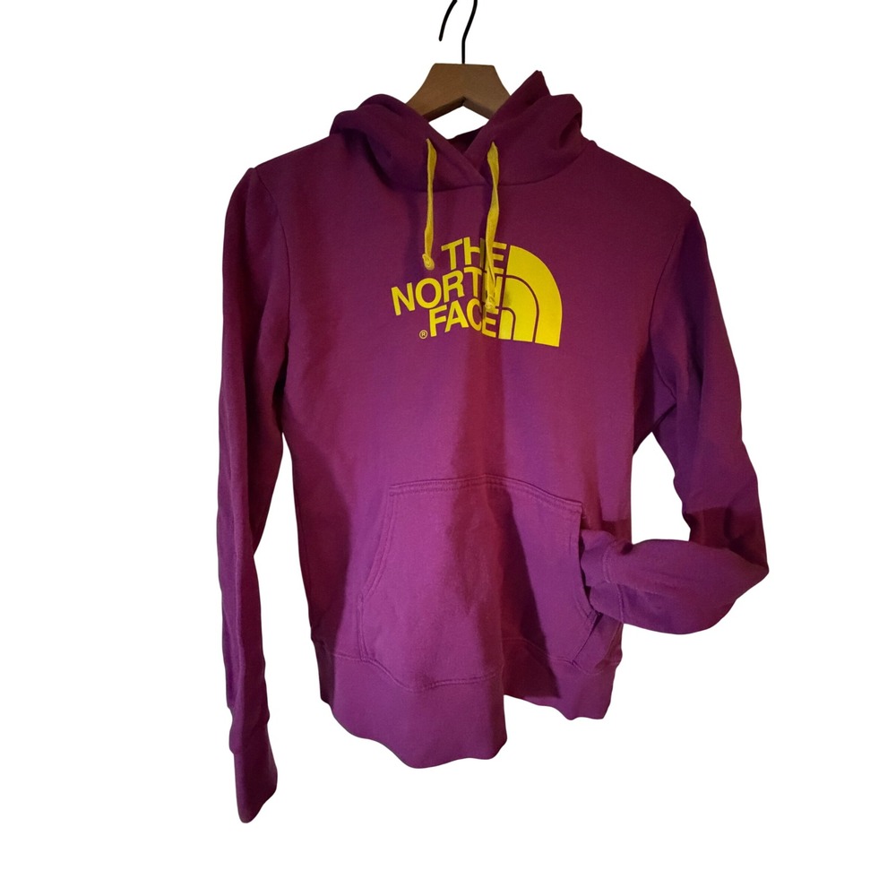 The North Face Hoodie Womens Medium Purple Yellow Logo Pullover